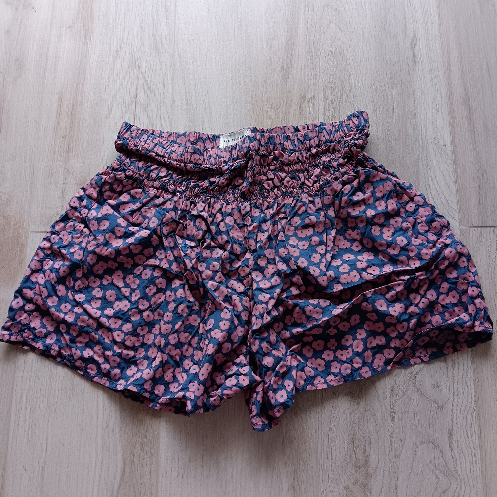 Free Assembly Shorts Elastic Waist Casual Flowers Pink Blue Kids XXL 18